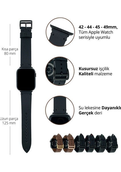 Apple Watch Deri Kordon Ultra 2 9 8 SE2 7 6 Se 5 4 3 2 1 serisi 49mm 45mm 44mm 42mm Uyumlu Kadın Erkek için Uniseks El Yapımı Siyah Kayış