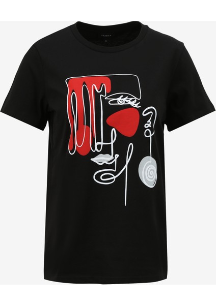 Bisiklet Yaka Baskılı Siyah Kadın T-Shirt F4SL-TST0741