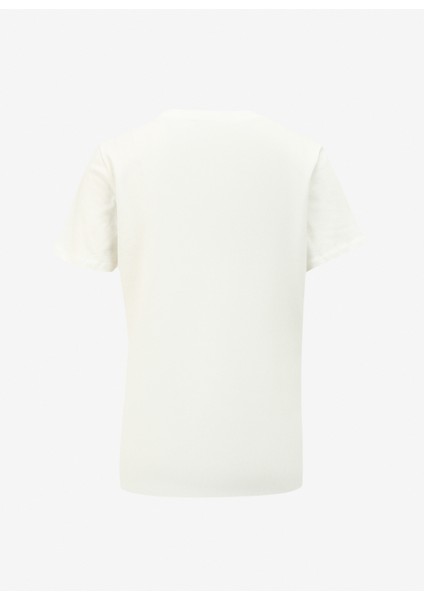 Bisiklet Yaka Varaklı Kırık Beyaz Kadın T-Shirt F4SL-TST0289