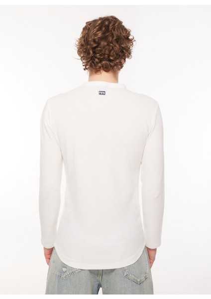 Bisiklet Yaka Beyaz Erkek T-Shirt DT10495_SLIM Fit Uzun Kollu Yarım indirimleri