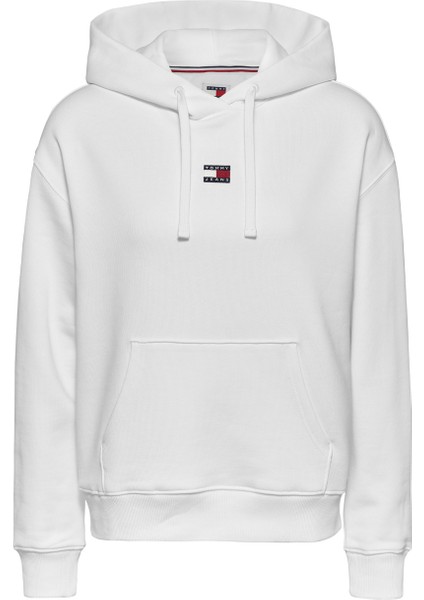 Kapüşon Yaka Düz Beyaz Kadın Sweatshırt Tjw Bxy Badge Hoodıe