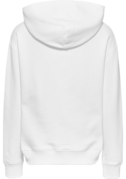 Kapüşon Yaka Düz Beyaz Kadın Sweatshırt Tjw Bxy Badge Hoodıe modelleri