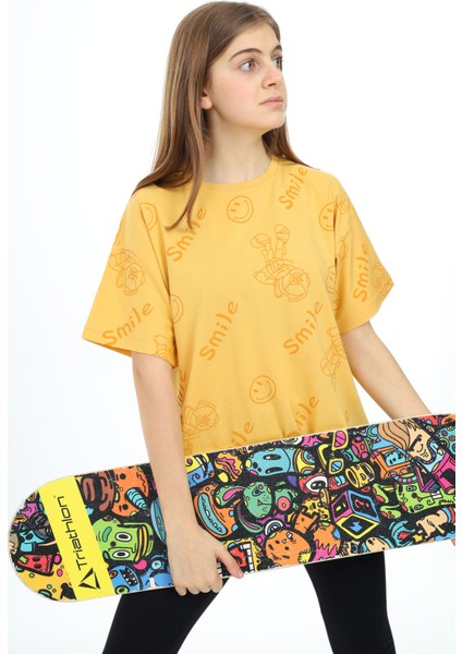 Hardal Smile Baskılı Bisiklet Yaka Kız Çocuk T-Shirt 17767 fiyatları