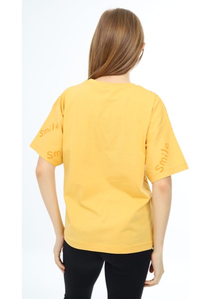 Hardal Smile Baskılı Bisiklet Yaka Kız Çocuk T-Shirt 17767 fırsatları