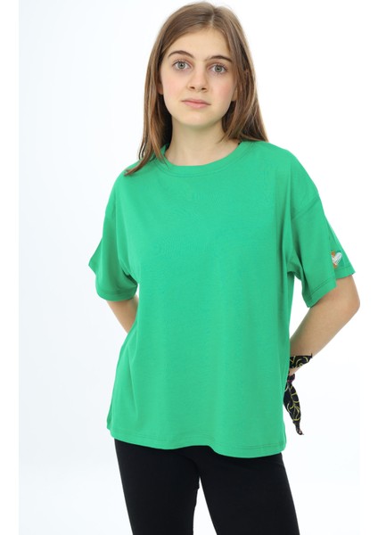 Yeşil Kısa Kollu Basic Kız Çocuk T-Shirt 17770