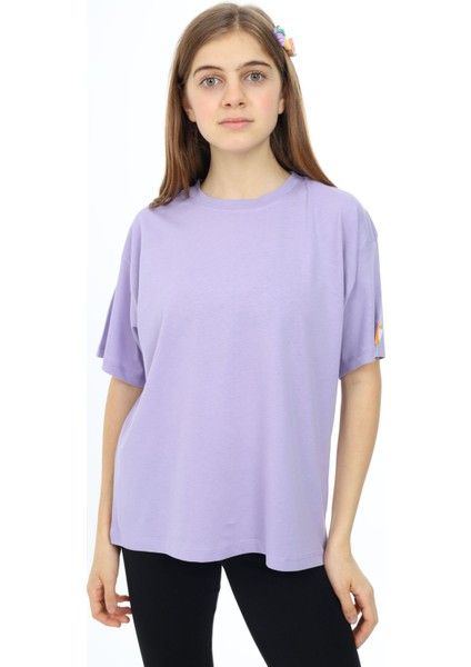 Lila Kısa Kollu Basic Kız Çocuk T-Shirt 17771