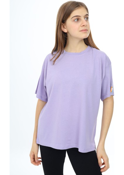 Lila Kısa Kollu Basic Kız Çocuk T-Shirt 17771