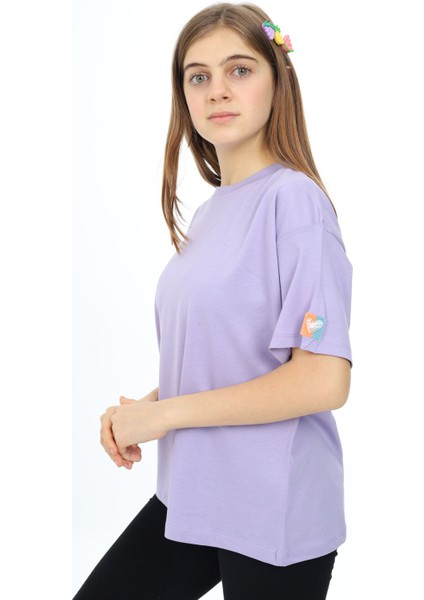 Lila Kısa Kollu Basic Kız Çocuk T-Shirt 17771