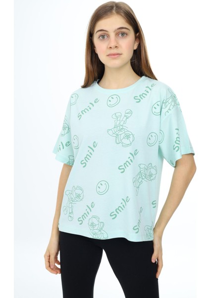 Mint Smile Baskılı Bisiklet Yaka Kız Çocuk T-Shirt 17768 fiyatları