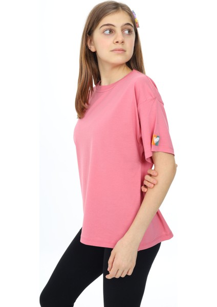 Pembe Kısa Kollu Basic Kız Çocuk T-Shirt 17769