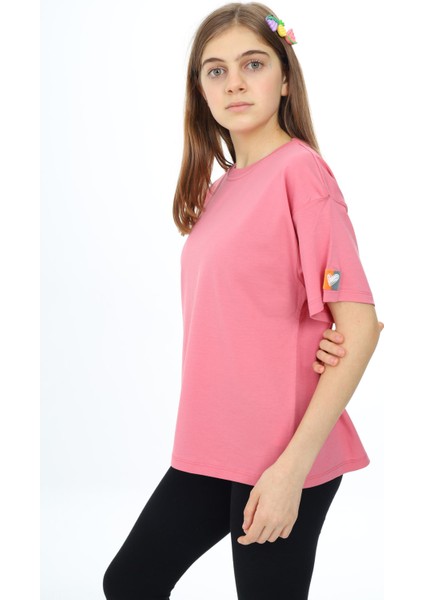 Pembe Kısa Kollu Basic Kız Çocuk T-Shirt 17769