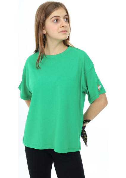 Yeşil Kısa Kollu Basic Kız Çocuk T-Shirt 17770