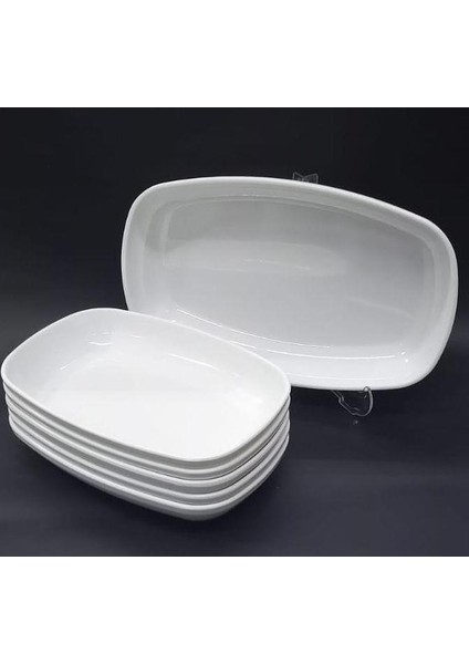 2 Adet Beyaz Melamin Kayık Tabak 28X18CM Büyük Boy Salata Tabağı Günlük Kullanıma Hesaplı Oval Tabak