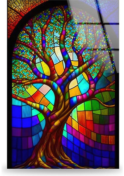 Lekeli Hayat Ağacı Temperli Cam Duvar Tablosu