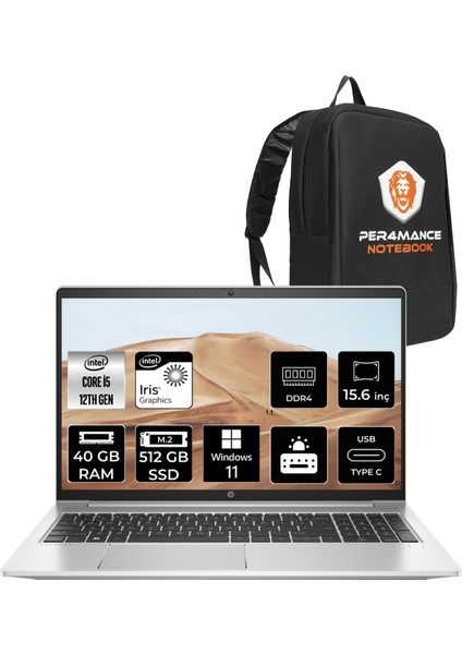 Probook 450 G9 Intel Core I5 1235U 40GB 512GB SSD 15.6" Fhd W11H Taşınabilir Bilgisayar 6A178EA & Per4 Çanta 6A178EA238