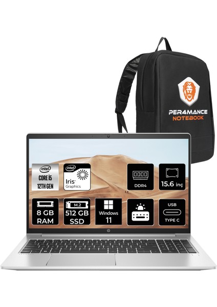 ProBook 450 G9 Intel Core i5 1235U 8GB 512GB SSD 15.6" FHD W11P Taşınabilir Bilgisayar & PER4 Çanta 6A178EAPN250