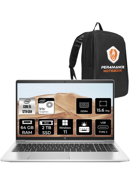 ProBook 450 G9 Intel Core i5 1235U 64GB 2TB SSD 15.6" FHD W11P Taşınabilir Bilgisayar & PER4 Çanta 6A178EAPN288