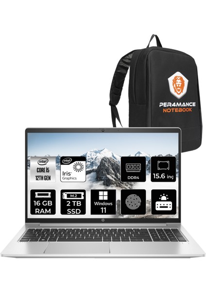 ProBook 450 G9 Intel Core i5 1235U 16GB 2TB SSD 15.6" FHD W11P Taşınabilir Bilgisayar & PER4 Çanta 6S6Z1EAPN260