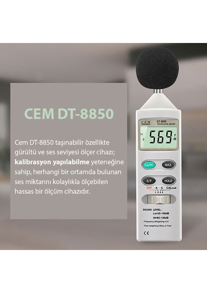 DT-8850 Kalibrasyon Yapılabilen Ses ve Gürültü Ölçüm Cihazı