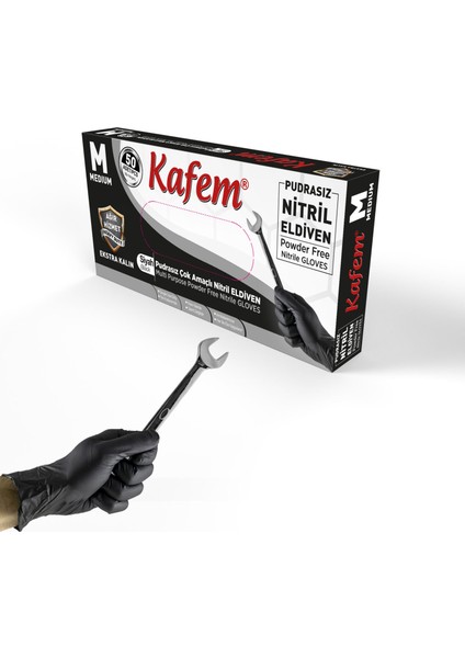 Siyah Nitril Eldiven Pudrasız Ekstra Kalın (M) 50 Li x 5 Paket fiyatları