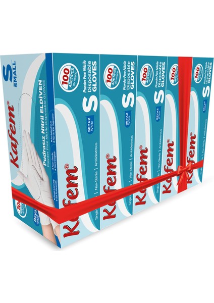 Beyaz Nitril Eldiven Pudrasız (S) 100 Lü x 5 Paket
