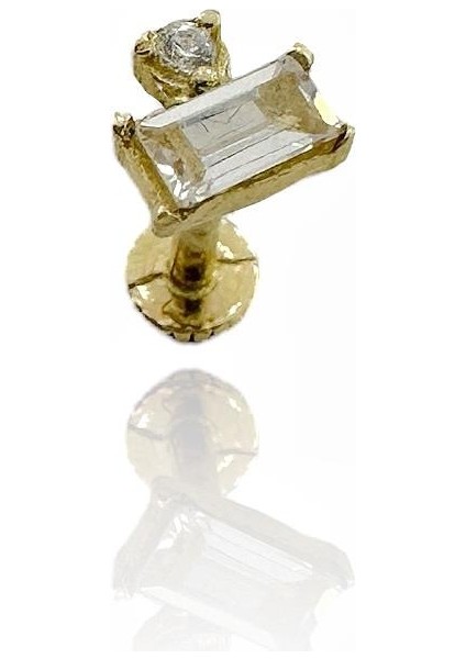 Minik Baget Taşlı Tragus Küpe 14 Ayar Altın