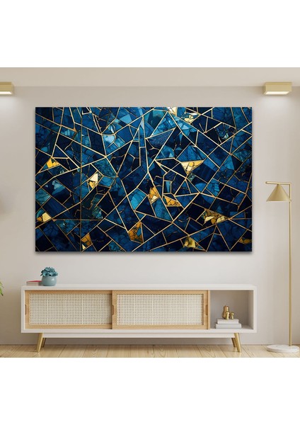 Koyu Mavi Lekeli Temperli Cam Duvar Tablosu
