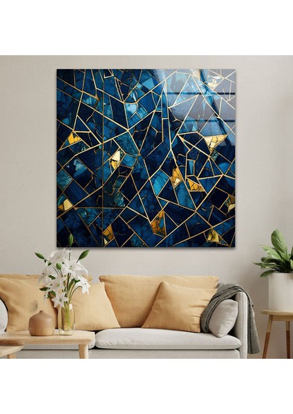 Koyu Mavi Lekeli Temperli Cam Duvar Tablosu fırsatları