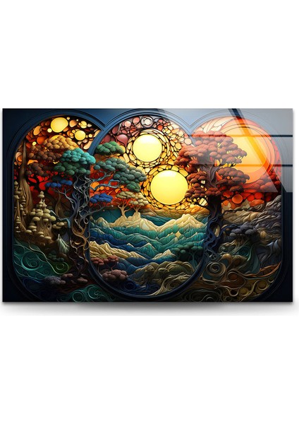 Lekeli Manzara Temperli Cam Duvar Tablosu