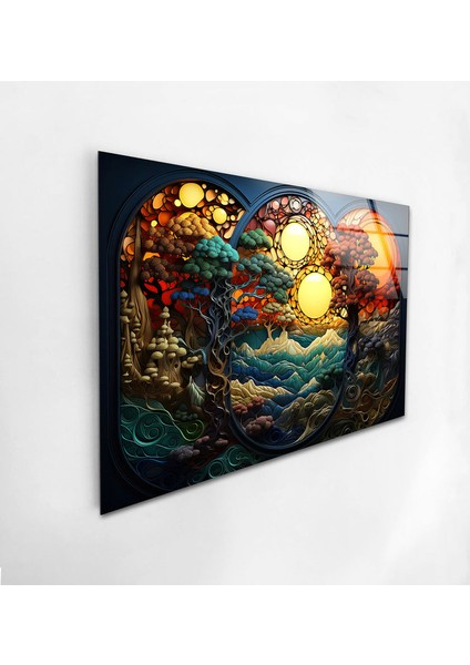 Lekeli Manzara Temperli Cam Duvar Tablosu fiyatları