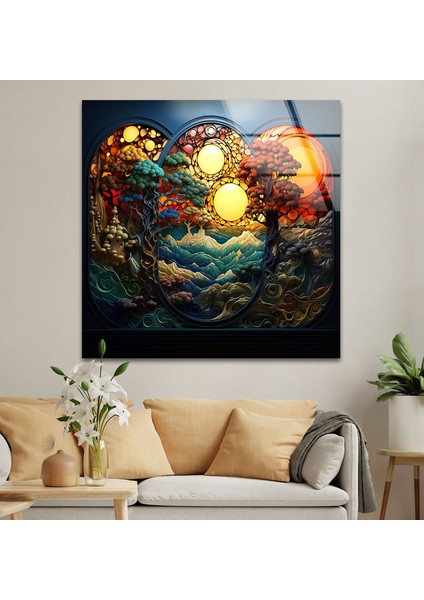 Lekeli Manzara Temperli Cam Duvar Tablosu indirimleri