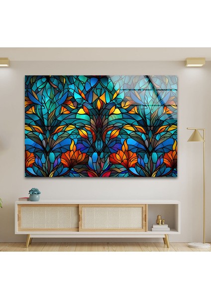 Mavi Lekeli Cam Duvar Tablosu