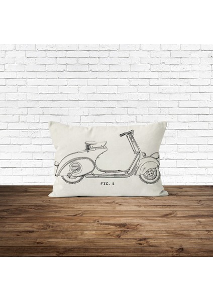 Vespa Motorsiklet Ivory Çift Taraflı Yastık Kılıfı - 2 Adet