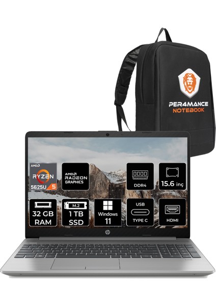 255 G9 AMD Ryzen 5 5625U 32GB 1TB SSD 15.6" FHD W11H Taşınabilir Bilgisayar & PER4 Çanta 6Q8N1ES231
