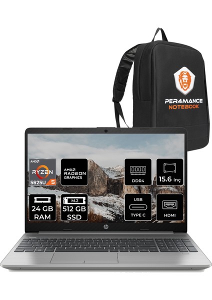 255 G9 AMD Ryzen 5 5625U 24GB 512GB SSD 15.6" FHD FDOS Taşınabilir Bilgisayar & PER4 Çanta 6Q8N1ES186