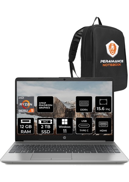 255 G9 AMD Ryzen 5 5625U 12GB 2TB SSD 15.6" FHD W11P Taşınabilir Bilgisayar & PER4 Çanta 6Q8N1ES256