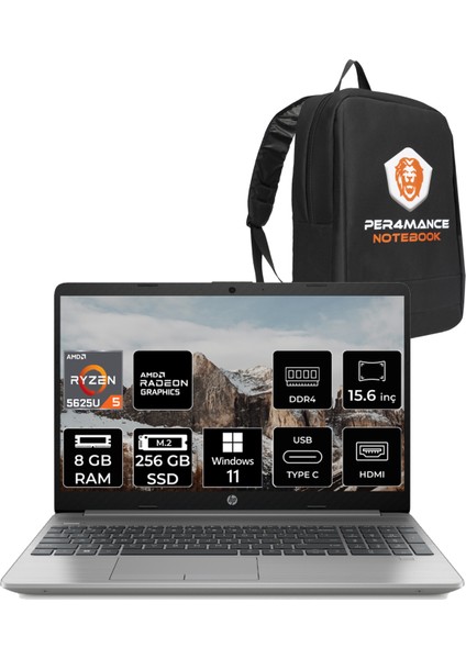 255 G9 AMD Ryzen 5 5625U 8GB 256GB SSD 15.6" FHD W11H Taşınabilir Bilgisayar & PER4 Çanta 6Q8N1ES209