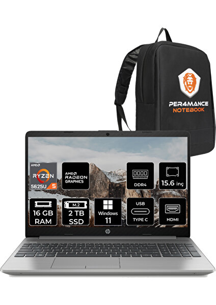 255 G9 AMD Ryzen 5 5625U 16GB 2TB SSD 15.6" FHD W11H Taşınabilir Bilgisayar & PER4 Çanta 6Q8N1ES220