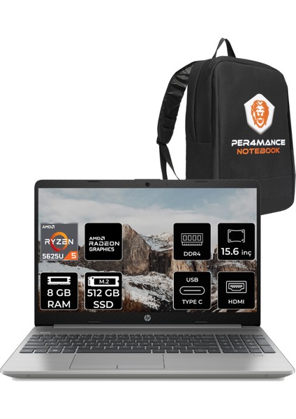 255 G9 AMD Ryzen 5 5625U 8GB 512GB SSD 15.6" FHD FDOS Taşınabilir Bilgisayar & PER4 Çanta 6Q8N1ES170