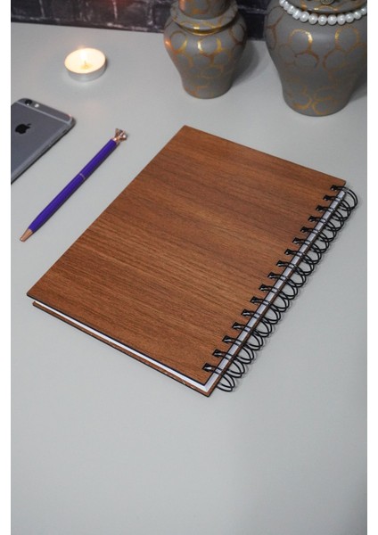 Elif Vav Ahşap Defter Ajanda A5 Spiralli Okul Defteri Notebook