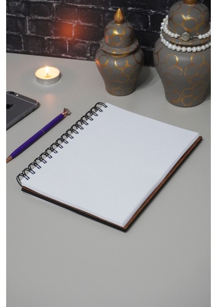 Elif Vav Ahşap Defter Ajanda Günlük Çizgisiz Defter A5 Notebook