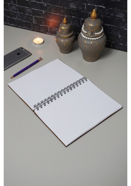 Elif Vav Ahşap Defter Ajanda Günlük Çizgisiz Defter A5 Notebook