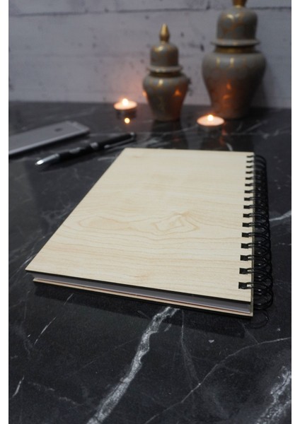 Kelebek Desenli Ahşap Kapaklı Defter Ajanda Günlük Çizgisiz Defter A5 Notebook