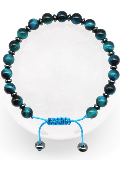 Turkuaz Kaplan Gözü Doğal Taş Makrome Örme Bileklik