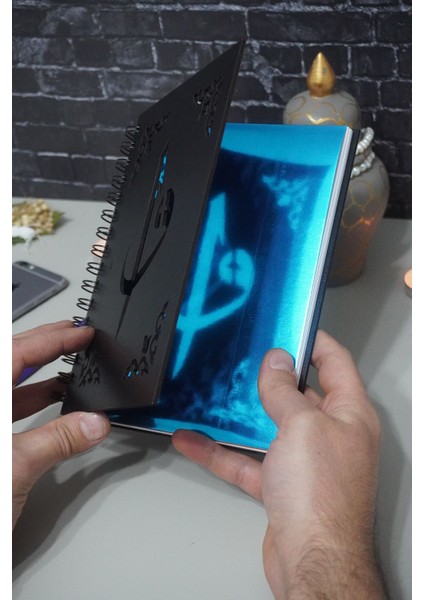 Elif Vav Siyah Ahşap Kapaklı Defter Ajanda Günlük Dini Çizgisiz Defter A5 Notebook