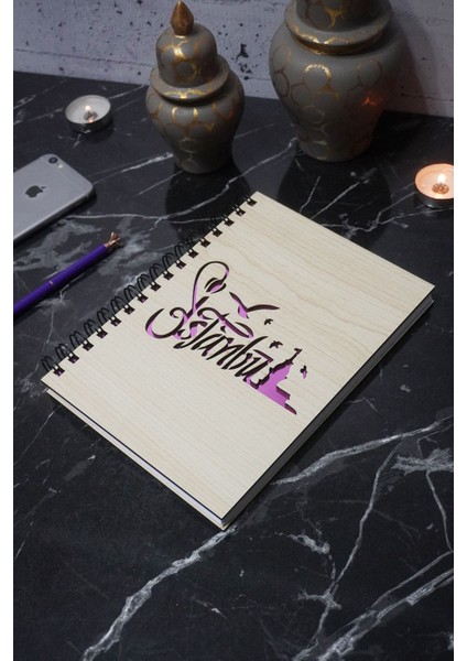 Istanbul Konsept Tasarım Ahşap Kapaklı Defter Ajanda Günlük Çizgisiz Defter