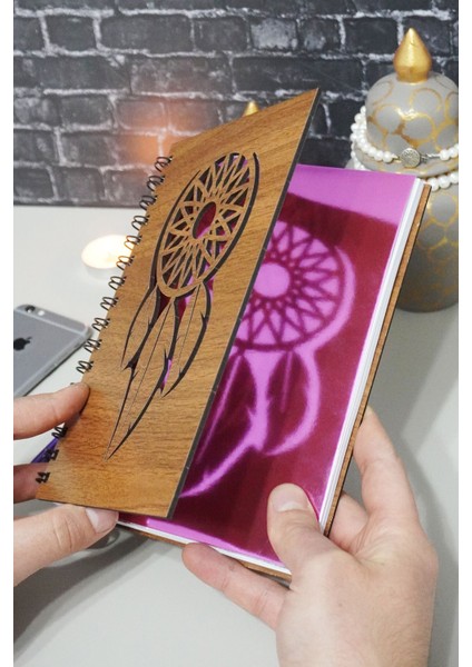 Rüya Kapanı Desenli Ahşap Defter Resim Defteri Günlük Çizgisiz Defter fiyatları