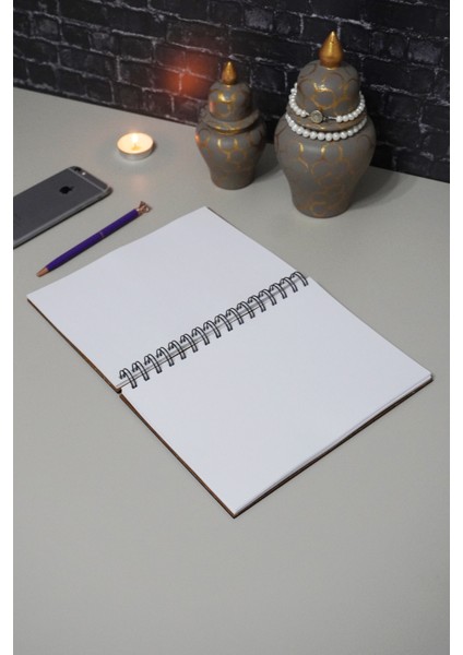 Kelebek Desenli Ahşap Defter Ajanda Günlük Çizgisiz Defter Resim Defteri