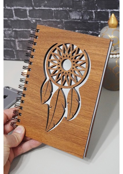 Rüya Kapanı Desenli Ahşap Defter Ajanda A5 Notebook Çizgisiz Defter A5 Notebook