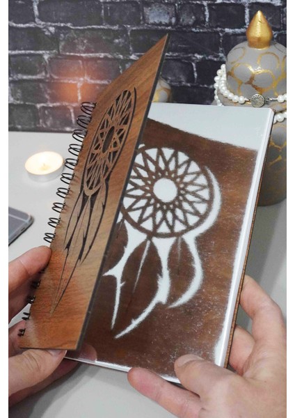 Rüya Kapanı Desenli Ahşap Defter Ajanda A5 Notebook Çizgisiz Defter A5 Notebook